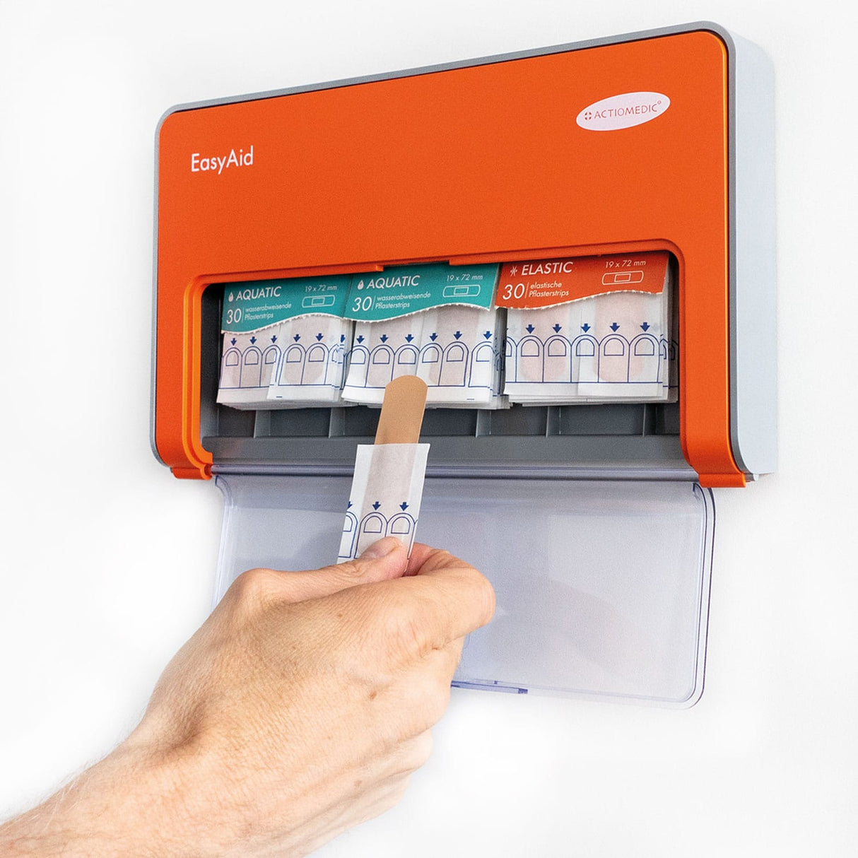 Actiomedic EasyAid Standard I – Dispenser plasturi (2x30 Aquatic + 1x30 Elastic)