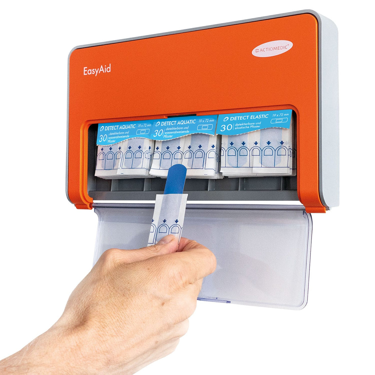 Actiomedic EasyAid DETECT – Dispenser plasturi detectabili (2x30 Aquatic + 1x30 Elastic)