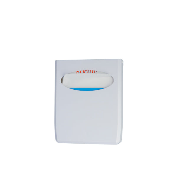 Dispenser alb pentru acoperitoare de colac WC, montaj pe perete