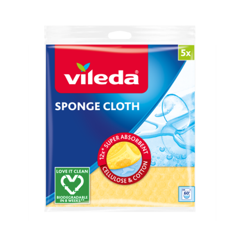 Lavetă burete Vileda Sponge Cloth Aqua, set 5 bucăți, albastru deschis