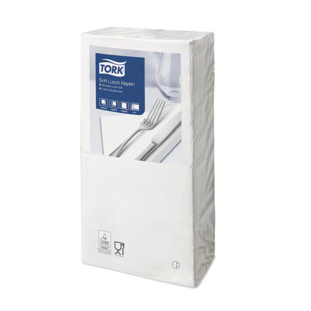 Şerveţele Tork Soft Lunch 33×33 cm, 3 straturi, albe