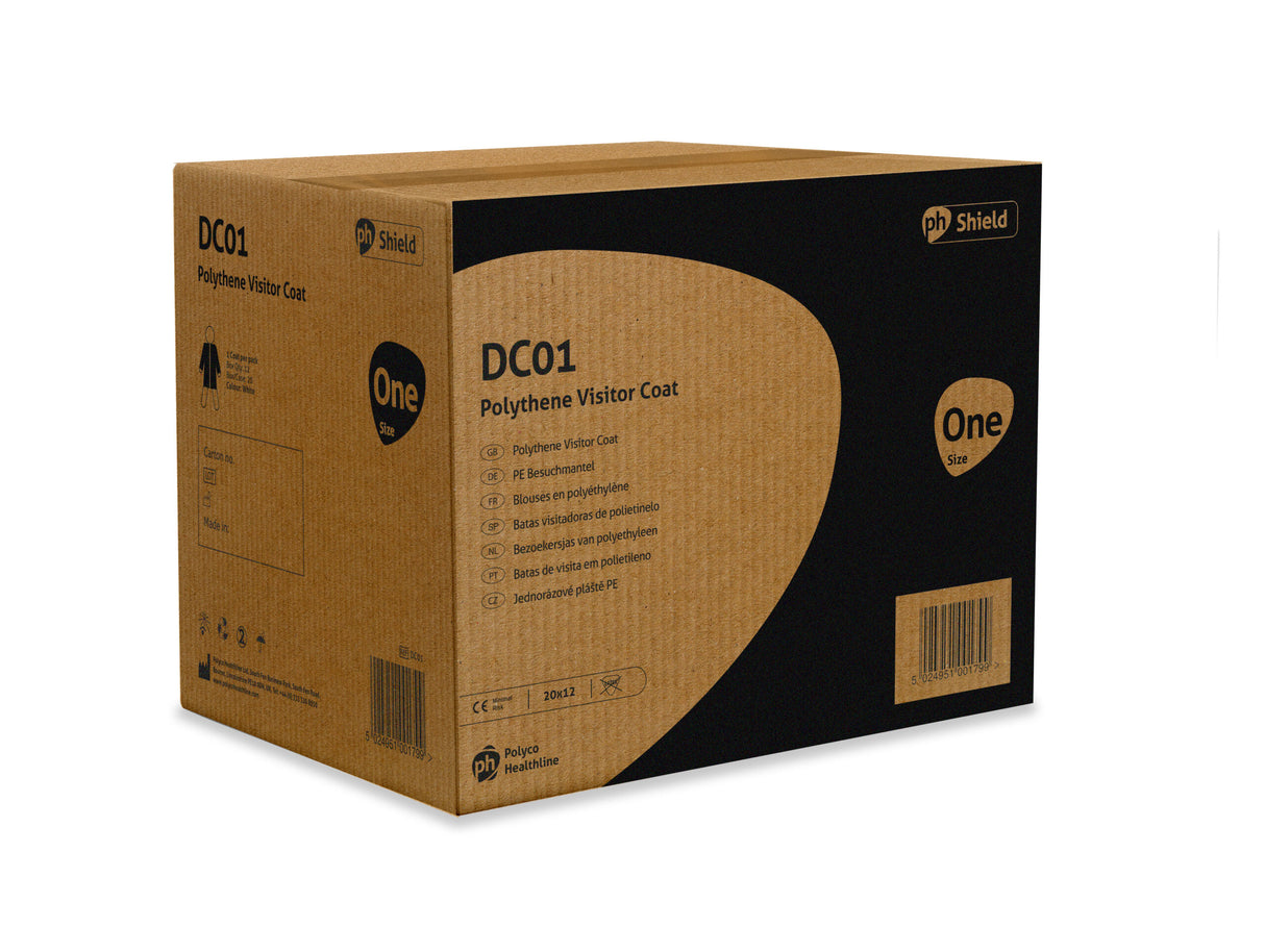 Halat alb de unică folosință din PE cu guler și închidere cu capse