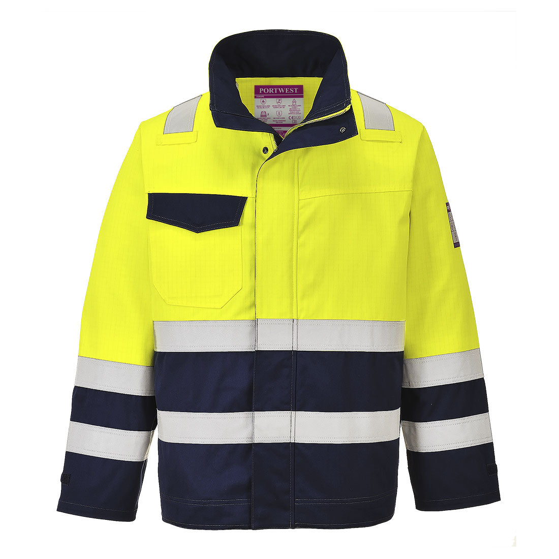 Jachetă de protecție Portwest MV25 MODAFLAME Hi-Vis, Galben/Bleumarin