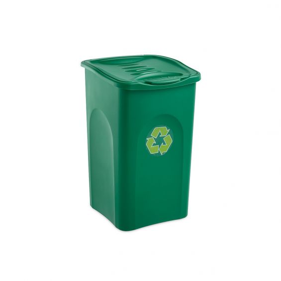 Coș de gunoi cu capac verde plastic 50L