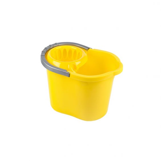 Găleată ovală, 13 litri, cu storcător și mâner plastic, galbenă