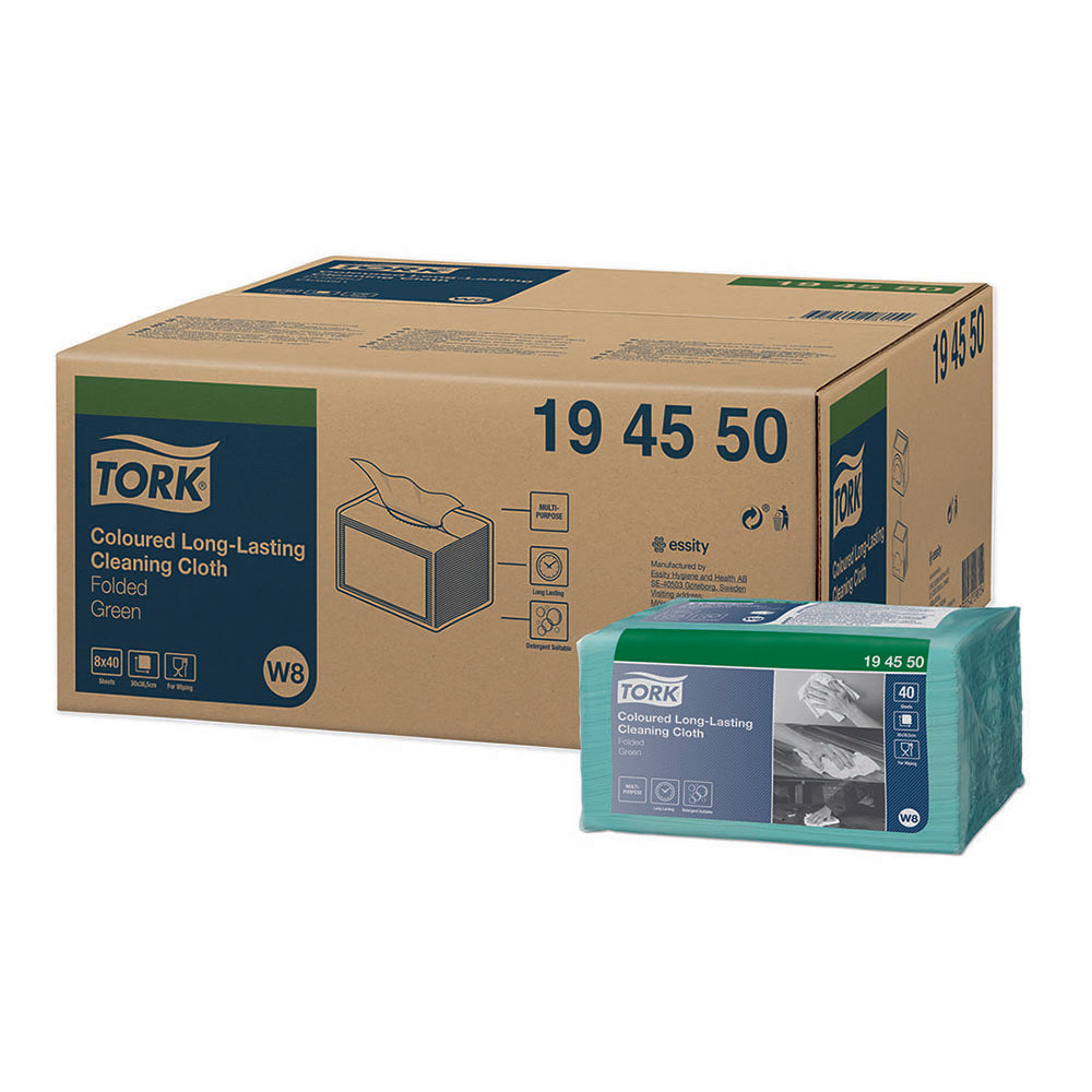 Lavete profesionale pentru curățare Tork 194550 W8, verzi, 40 buc/pachet