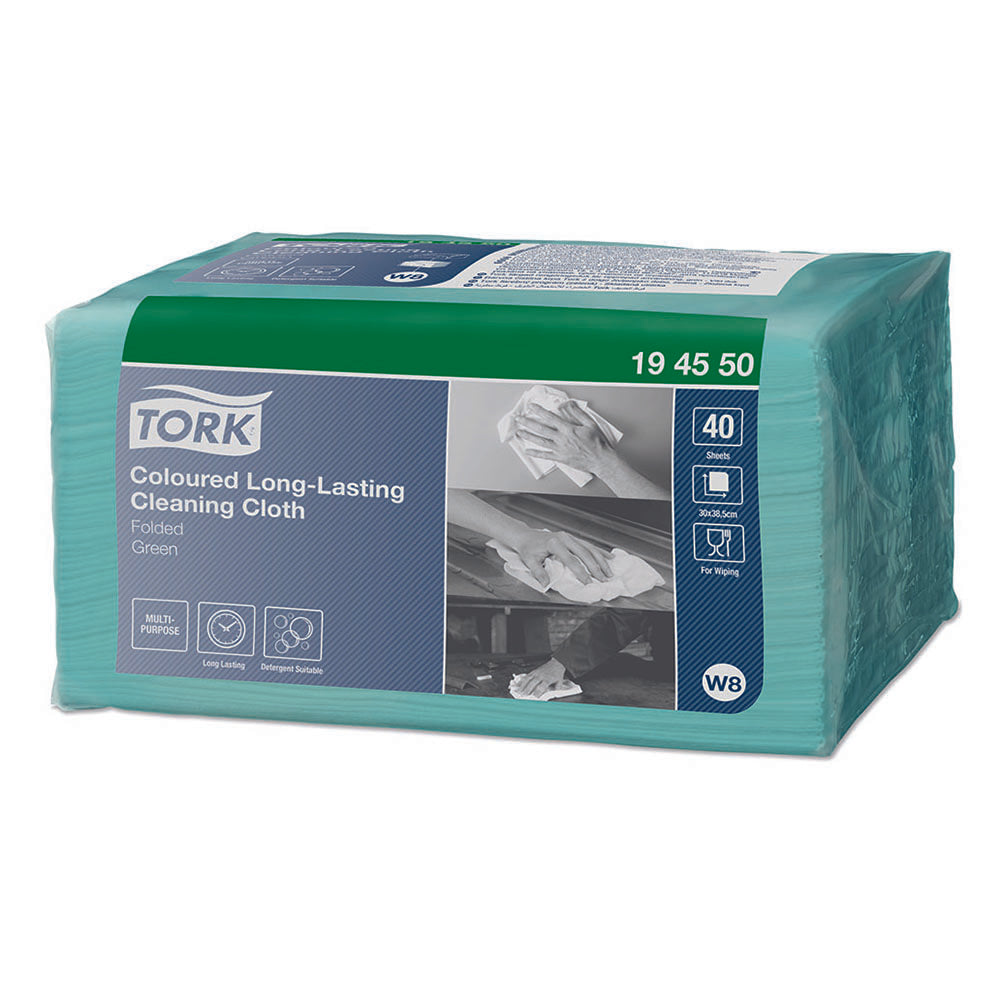 Lavete profesionale pentru curățare Tork 194550 W8, verzi, 40 buc/pachet