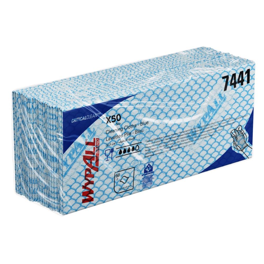 Lavete nețesute albastre WypAll X50, prelucrare alimente, curățenie profesională, 41.8 x 22.1 cm