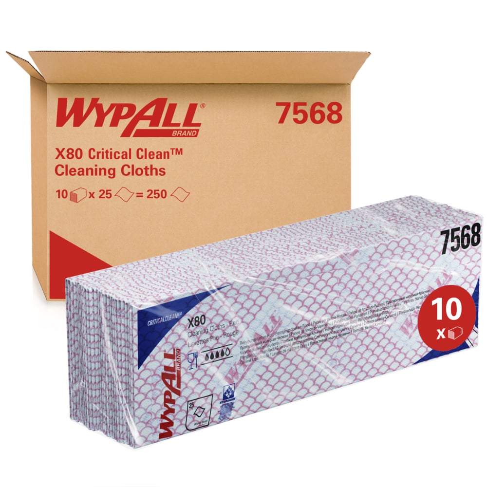 Lavete industriale Kimberly-Clark WypAll X80 Critical Clean 7568, roșii, 25 lavete/pachet