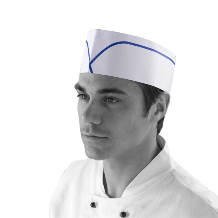 Bonete din hârtie pentru Industria Alimentară, albe cu dungi albastre, 100 buc/ pachet