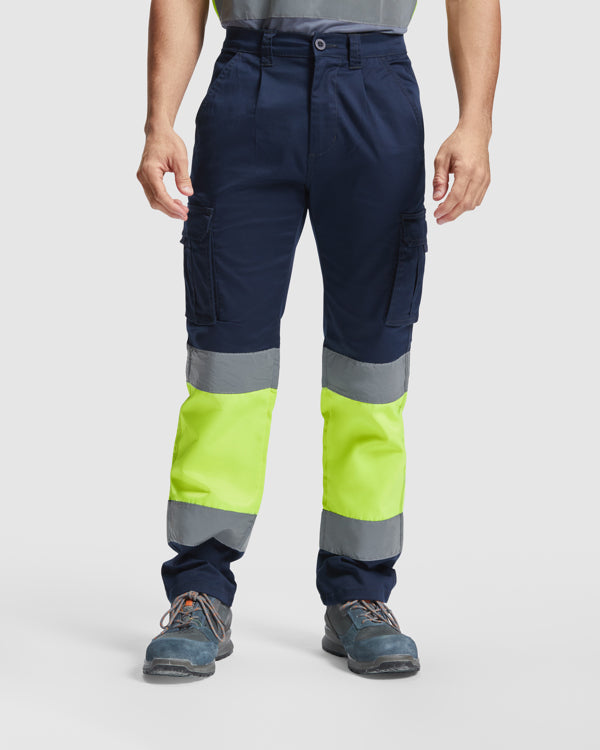 Pantaloni de protecție HI-VIS 9312, galben/bleumarin