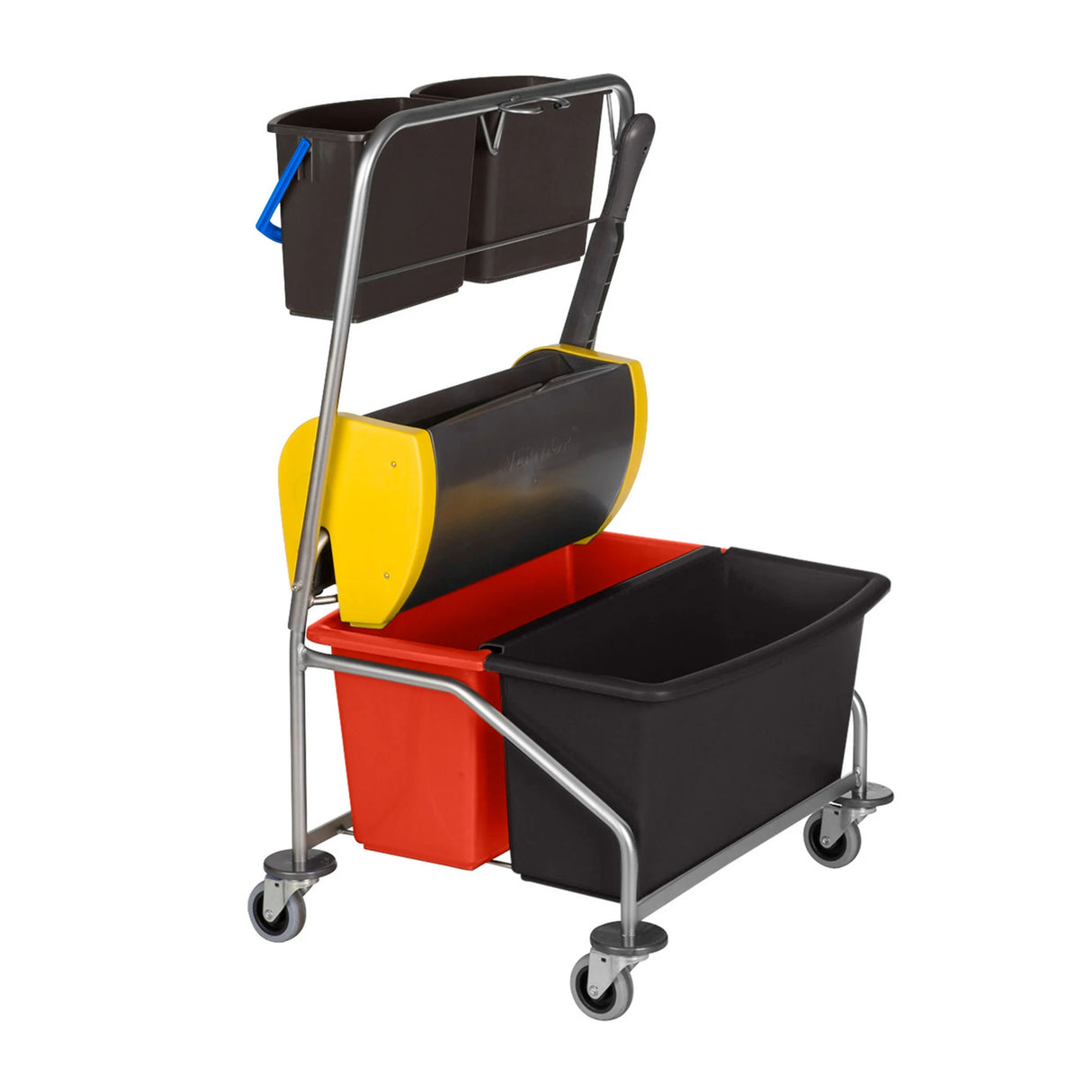 Cărucior mop Vermop Twixter II, cu două cuve de 20L, presă plată și 2 găleți de 6L