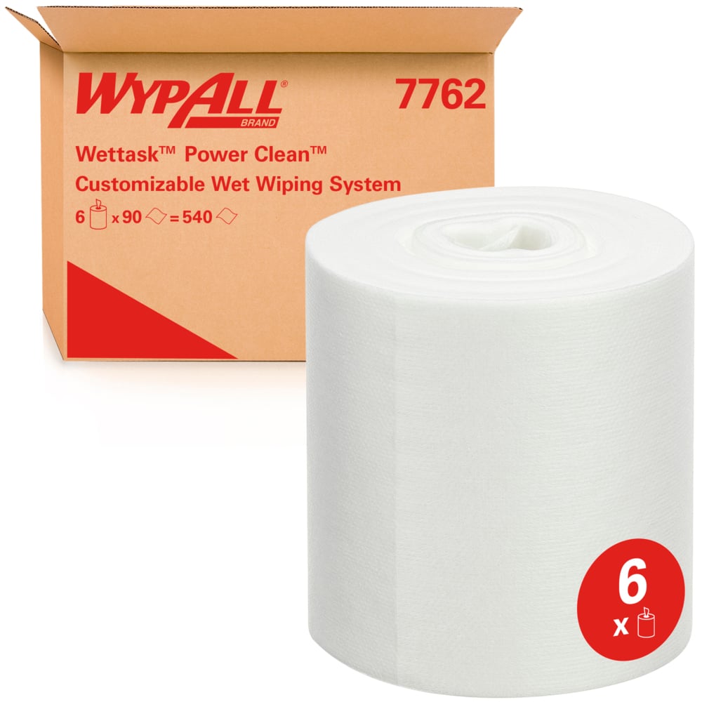 Lavete industriale Kimberly-Clark WypAll Wettask Power Clean 7762, pentru solvenți, 90 porții/rolă