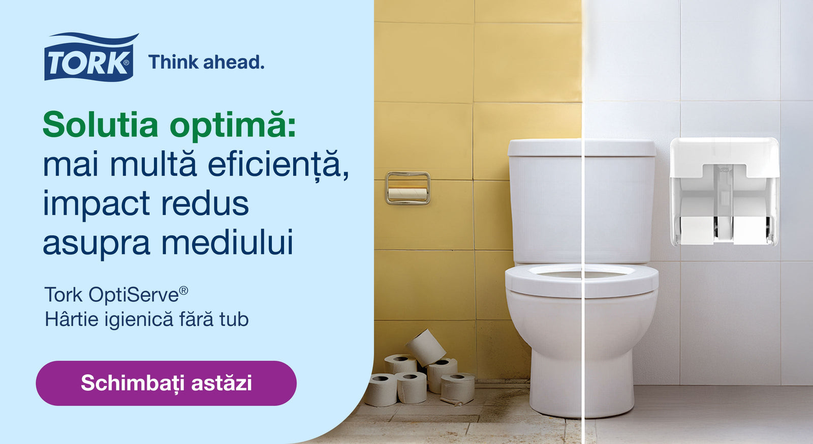Tork OptiServe®: alternativa inteligentă a sistemelor convenționale de hârtie igienică