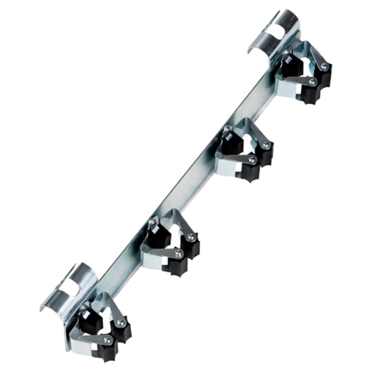 Suportul pentru 4 cozi, pentru organizarea ustensilelor de curățenie pe căruciorul de hârtie