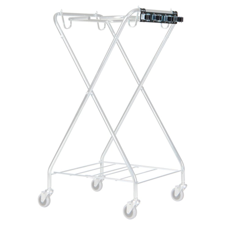 Suportul pentru 4 cozi, pentru organizarea ustensilelor de curățenie pe căruciorul de hârtie