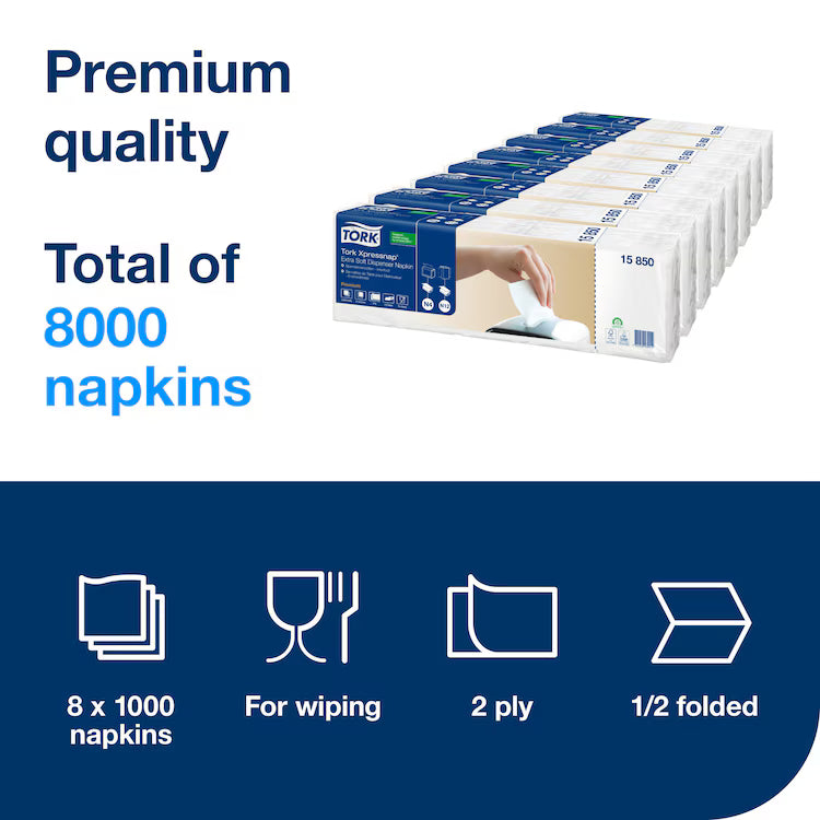 Șervețele de masă Tork Xpressnap Extra Soft N4 albe, 2 straturi,15850