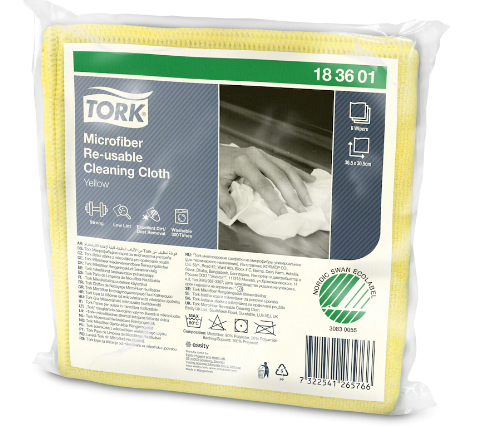 Lavetă pentru curățare Tork din microfibră 30.5 x 30.5 cm, galbenă