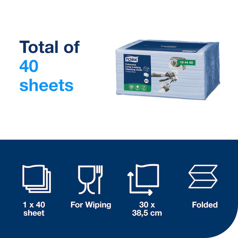 Lavete profesionale pentru curățare Tork 194450 W8, albastre, 40 buc/pachet