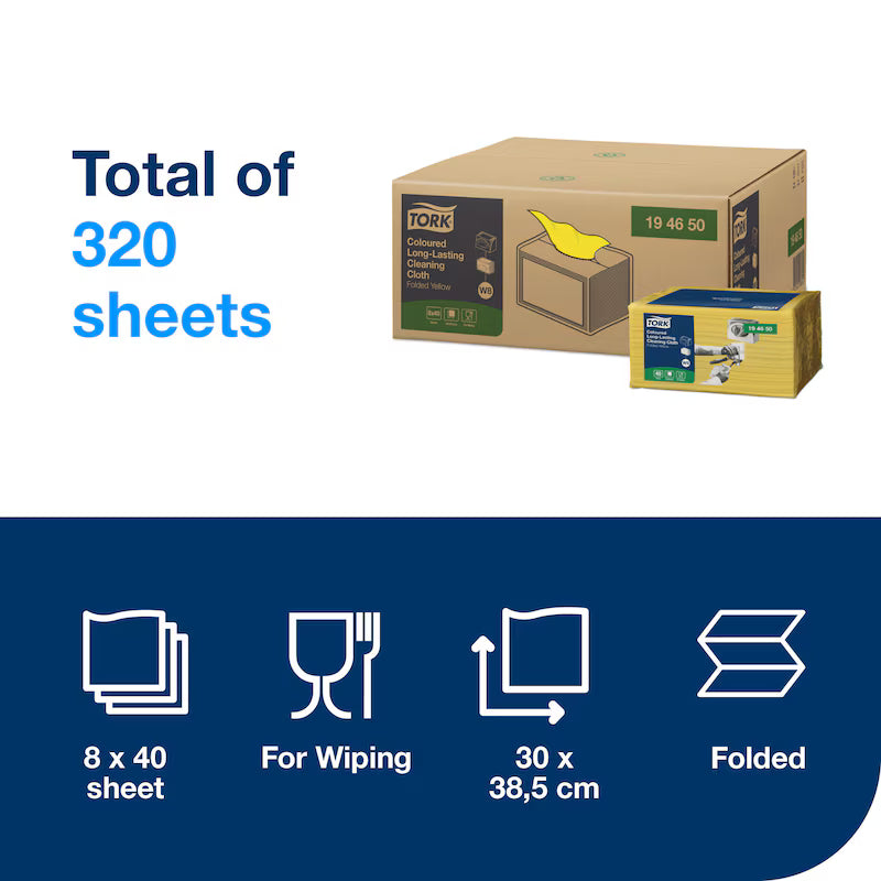 Lavete profesionale pentru curățare Tork 194650 W8, galbene, 40 buc/pachet