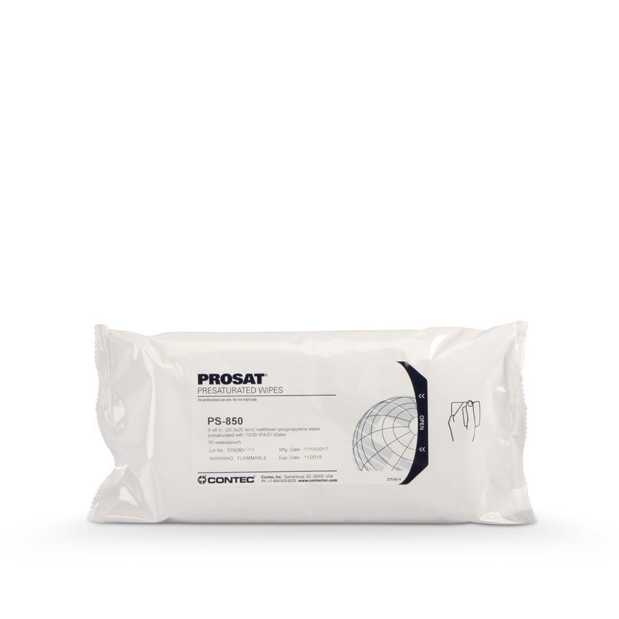 Lavete umede PROSAT, 100% polipropilenă, 20.3 cm x 20.3 cm, IPA 70%, ISO 5+, 50 buc/set