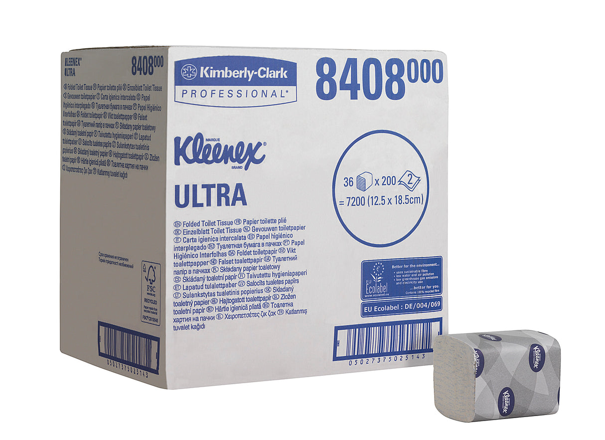 Hârtie igienică pliată Kleenex Folded 8408, 200 foi/pachet