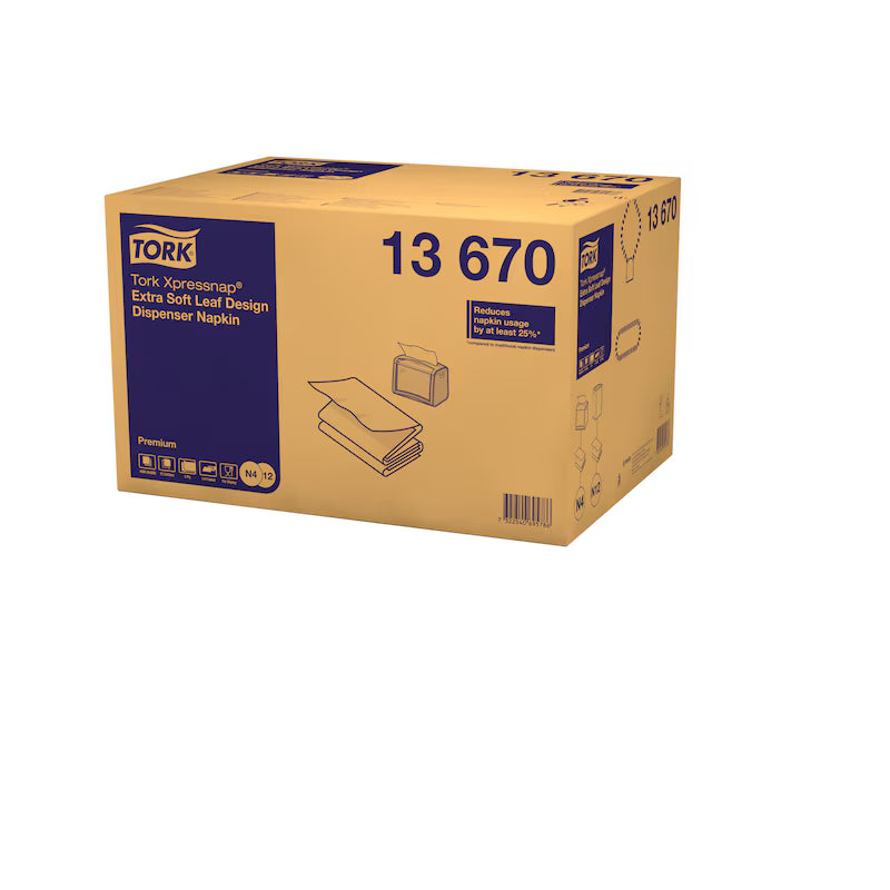 Șervețele de masă Tork Xpressnap extra soft, alb, cu design cu frunze N4