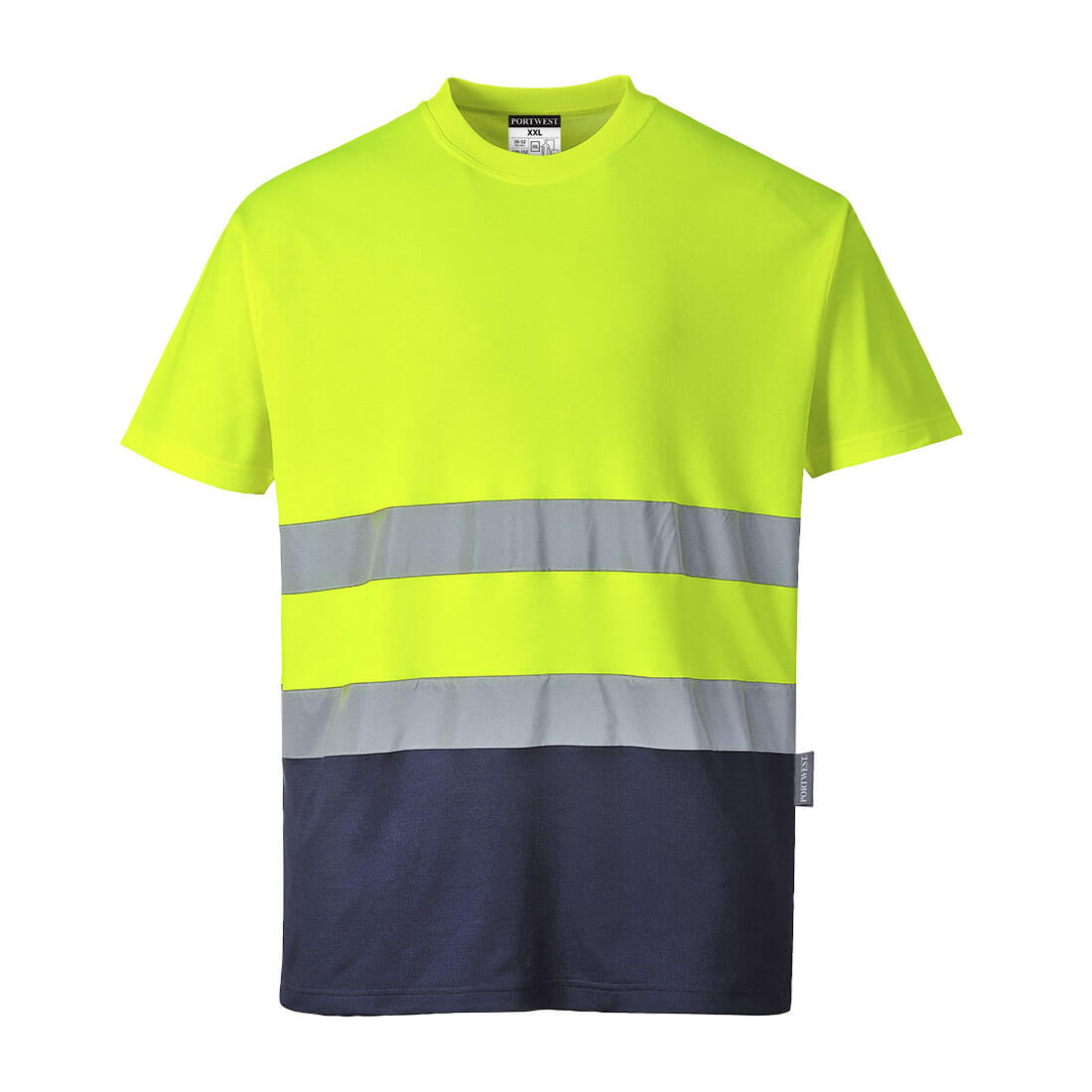 Tricou Portwest S173 Bicolor din Bumbac Confort, Galben/Bleumarin
