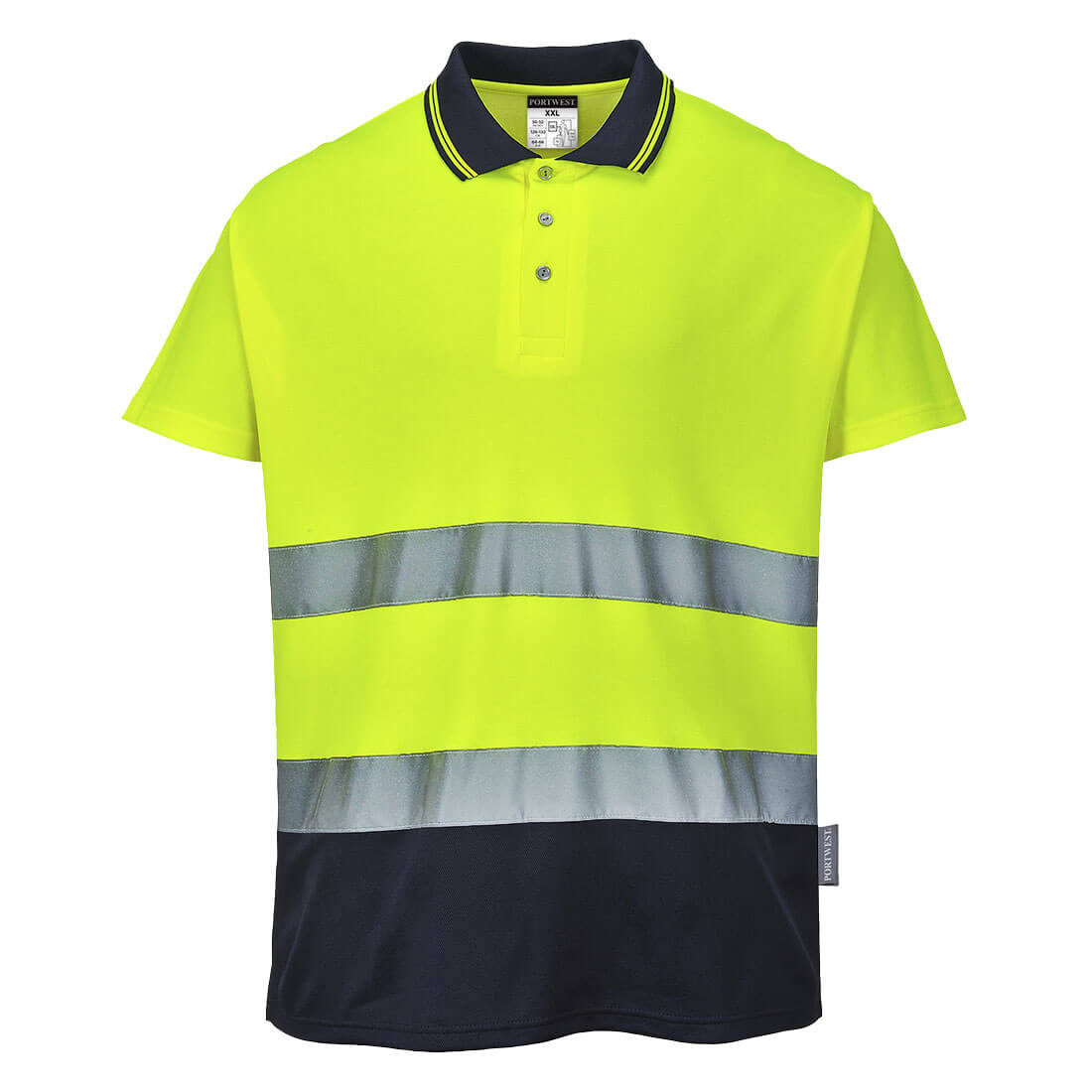 Tricou Polo Portwest S174 Bumbac Confort Bicolor, Galben/Bleumarin