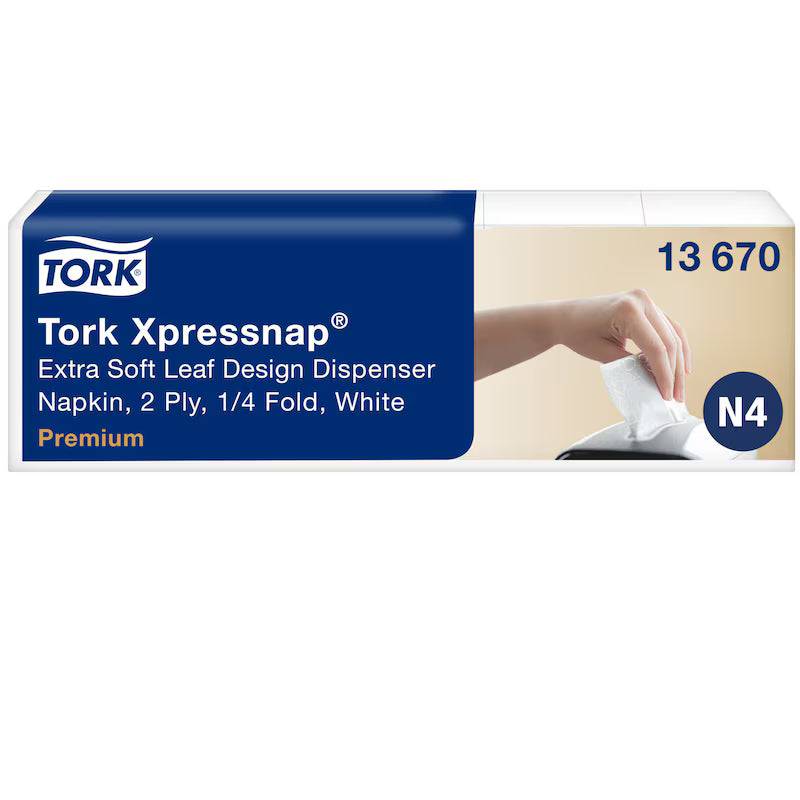 Șervețele de masă Tork Xpressnap extra soft, alb, cu design cu frunze N4