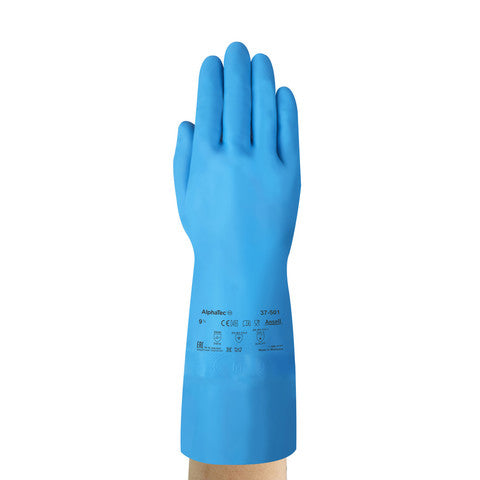 Mănuși Ansell AlphaTec 37-501 utilizate pentru manipularea substanțelor chimice disponibile la Bunzl România