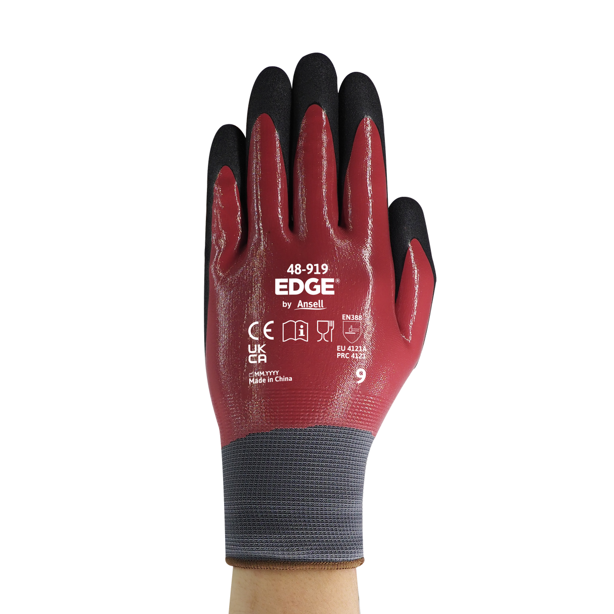 Mănuși de protecție Ansell EDGE 48-919 rosu și negru, vedere frontală