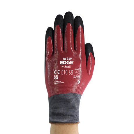 Mănuși de protecție Ansell EDGE 48-919 rosu și negru, vedere frontală