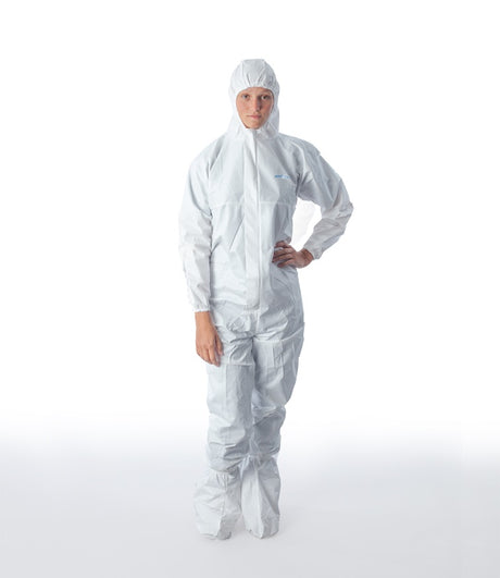 Combinezon steril BioClean-D S-BDFC cu glugă și cizme integrate, pentru cameră curată