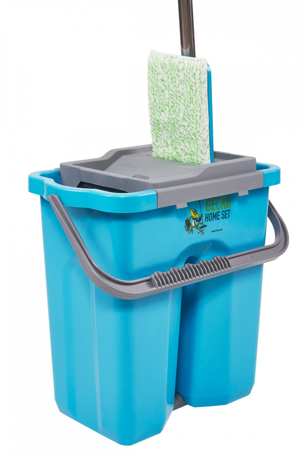 Set Gecko Home: găleată dublă 8L, suport mop și mâner, 2 rezerve mop