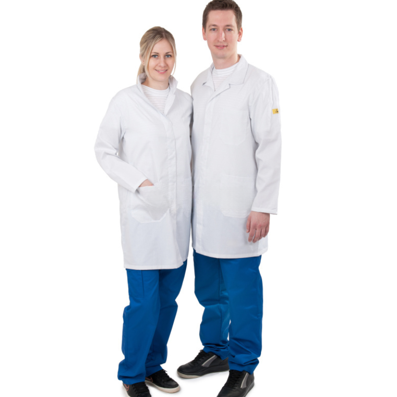 Halat ESD 414, alb, cu capse și mânecă lungă