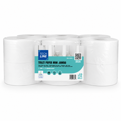 Hârtie igienică Mini Jumbo Techline, pachet cu 12 role, 2 straturi