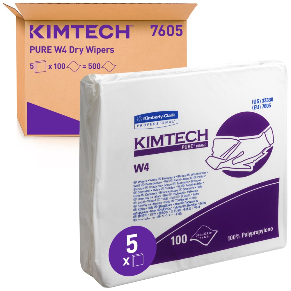 Lavete sterile cleanroom Kimtech Pure W4, 100% polipropilenă, low-lint, clasa ISO 4