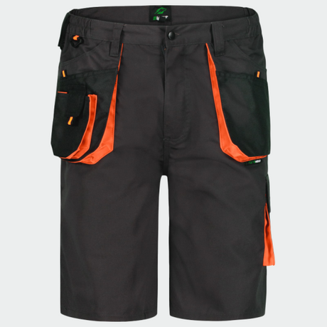 Pantaloni scurți de lucru Atlas Shorts gri cu detalii portocalii disponibili la Bunzl România