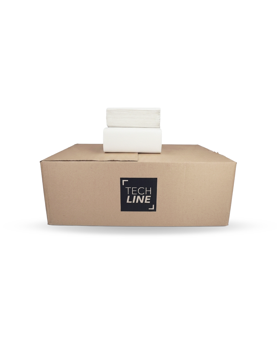 Techline prosop mâini M-Fold din celuloză, 2 straturi, 32 × 20 cm, bax cu 25 pachete a câte 125 de foi