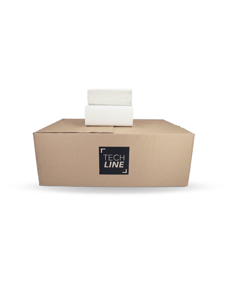 Techline prosop mâini M-Fold din celuloză, 2 straturi, 32 × 20 cm, bax cu 25 pachete a câte 125 de foi