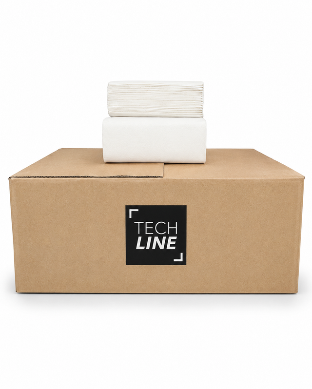 Techline prosop mâini M-Fold din celuloză, 2 straturi, 32 × 20 cm, bax cu 25 pachete a câte 125 de foi