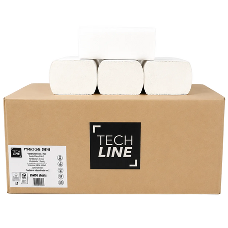 Techline prosop mâini Z-Fold din celuloză, 2 straturi, dimensiune 24 × 20 cm, 25 × 150 foi per bax