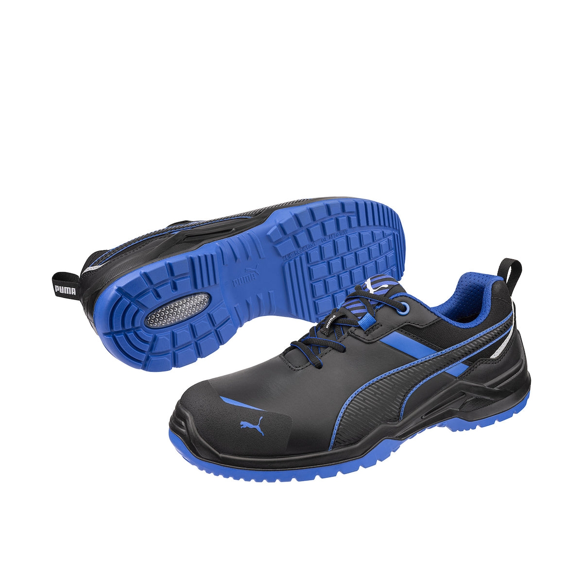 Pantofi de protecție PUMA Krypton Blue Low vedere laterală disponibili la Bunzl România