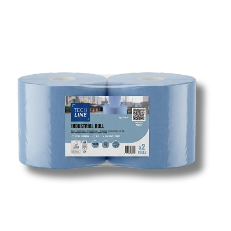 Detaliu rolă hârtie industrială albastră 2 straturi Techline absorbantă