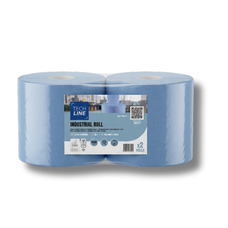 Detaliu rolă hârtie industrială albastră 2 straturi Techline absorbantă