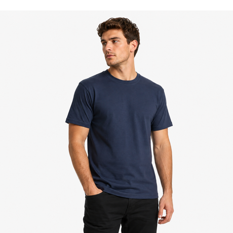 Tricou Cerva TEESTA bleumarin purtat in mediu profesional disponibil la Bunzl Romania
