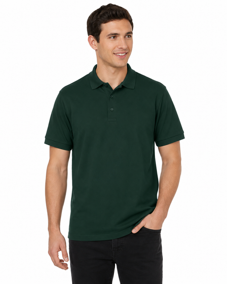 Guler și fentă cu trei nasturi ale tricoului Polo Gildan GI85800 Verde Pădure disponibile la Bunzl România
