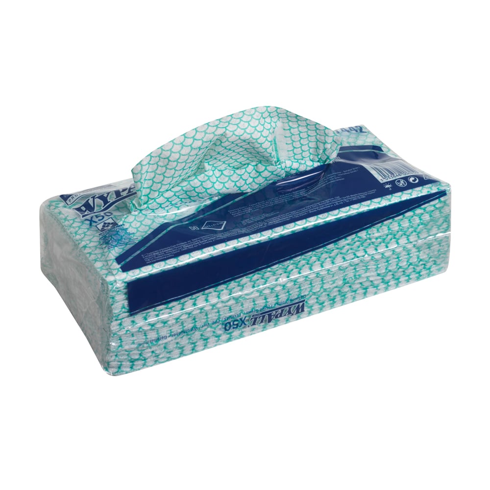 Lavete nețesute verzi WypAll X50, prelucrare alimente, curățenie profesională, 41.8 x 22.1 cm