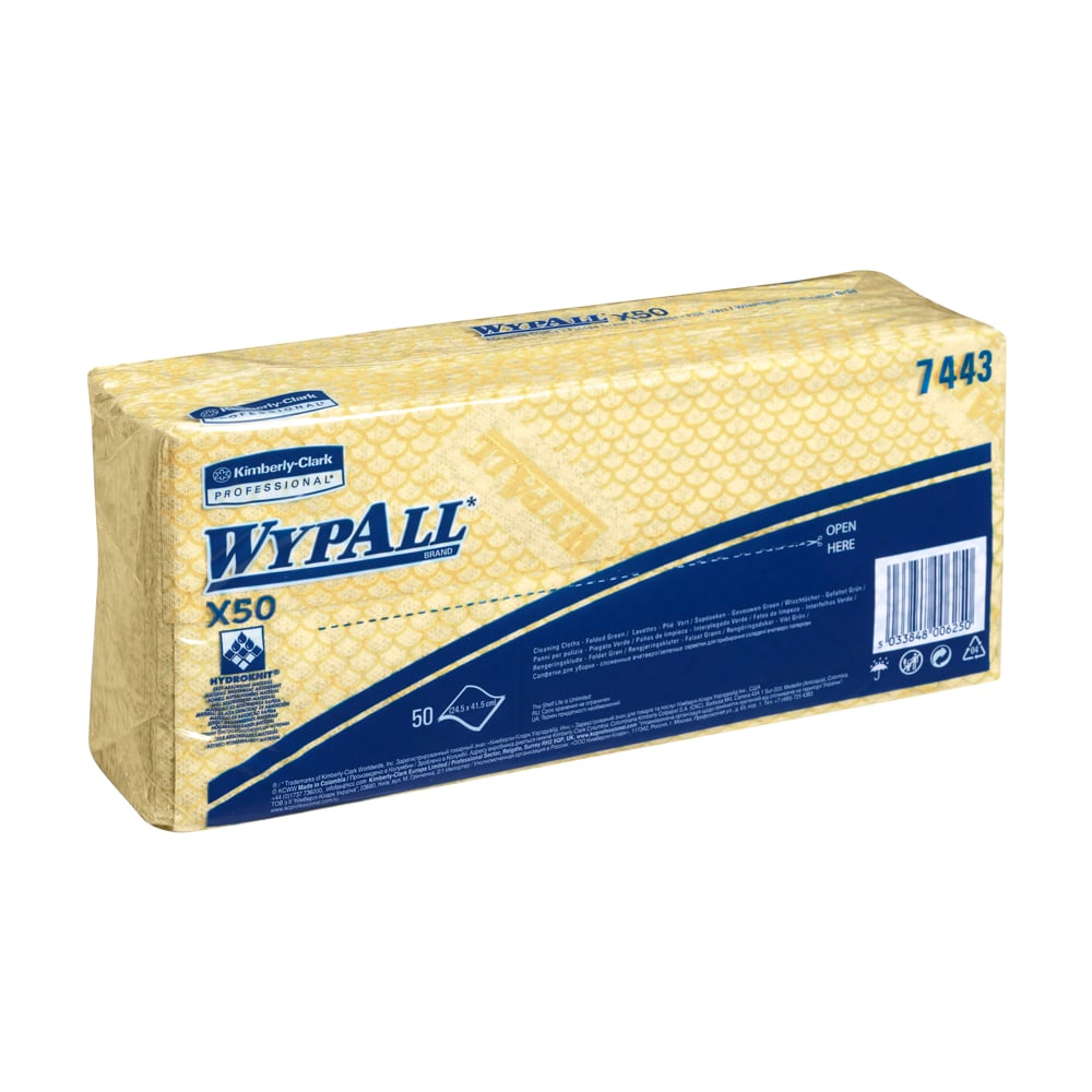 Lavete nețesute galbene WypAll X50, prelucrare alimente, curățenie profesională, 41.8 x 22.1 cm